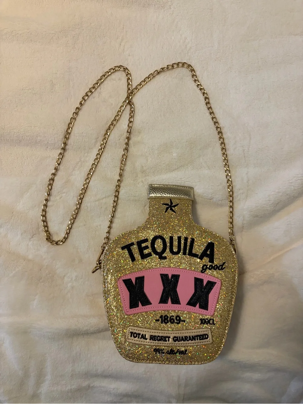 Glitter Tequila Bottle Crossbody Bag - Gold & Pink
